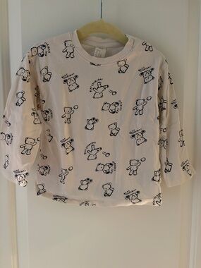 H&M Cream Long Sleeve Tee with Black Bear Print